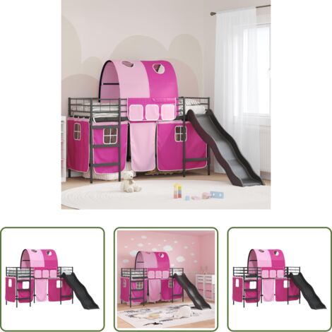Letto per bambini -  Struttura del letto loft per bambini Nero e rosa 100 x 190 cm