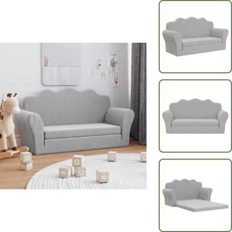 Letto per bambini - vidaXL Divano Letto Bambini a 2 Posti Grigio Chiaro in Morbido Peluche - Divano bambini