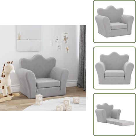 Letto per bambini - vidaXL Divano Letto per Bambini Grigio Chiaro in Morbido Peluche - Divano per bambini con schiuma