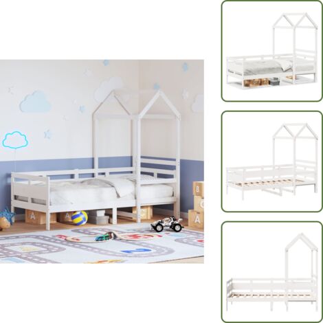 Letto per bambini - vidaXL Dormeuse con Tetto 80x200 cm Bianco in Legno Massello di Pino - Letto con tetto per bambini