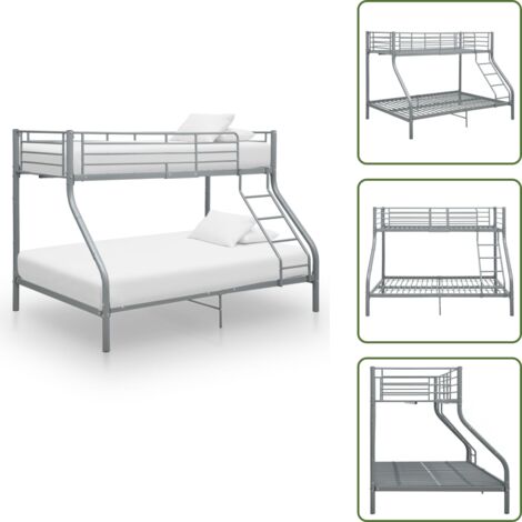 Letto per Cameretta - vidaXL Letto a Castello Grigio in Metallo 140x200 cm/90x200 cm - Letto con Scala