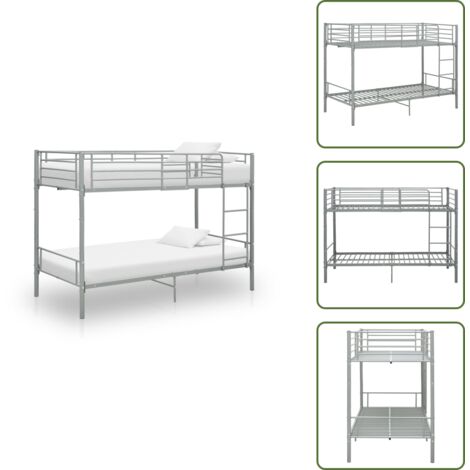 Letto per Cameretta - vidaXL Letto a Castello Grigio in Metallo 90x200 cm - Letto con Scala