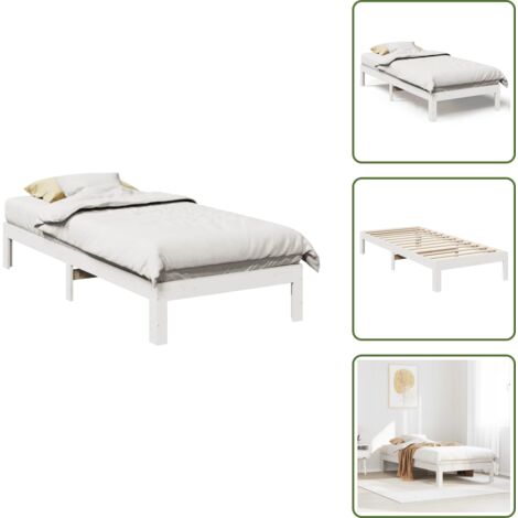 Letto per famiglie - vidaXL Giroletto senza Materasso Bianco 80x200 cm Legno Massello Pino - Letto con piedini