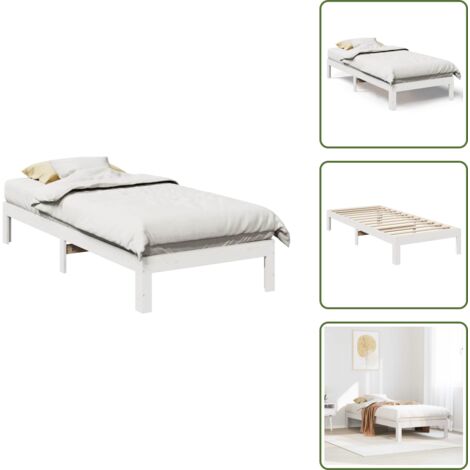 Letto per famiglie - vidaXL Giroletto senza Materasso Bianco 90x200 cm Legno Massello Pino - Letto con piedini