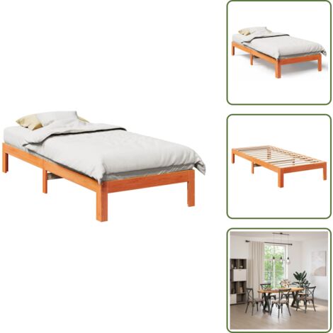 Letto per famiglie - vidaXL Giroletto senza Materasso Marrone Cera 90x200 cm Massello Pino - Letto con piedini