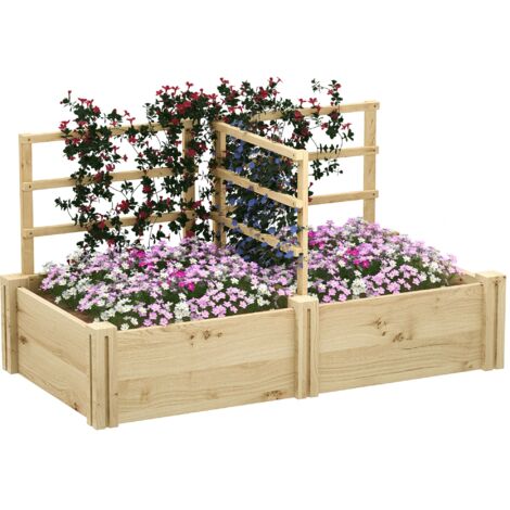 Letto per Orto  119x62,5x64 cm con 3 Tralicci e 2 Fioriere con Fondo Aperto in Legno di Abete