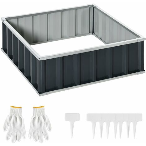 Letto per Orto Fioriera Rialzato 90x90x30 cm in Acciaio Grigio Scuro