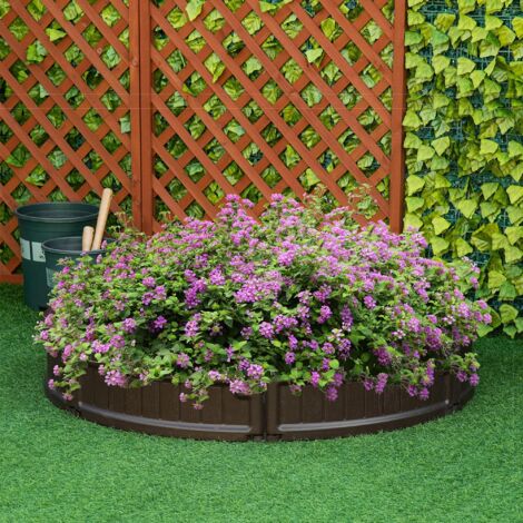 Letto per Orto Rialzato da Esterno Rotondo in Plastica HDPE, Fioriera da Esterno per Piante, Fiori e Verdura, Φ123x21cm, Marrone