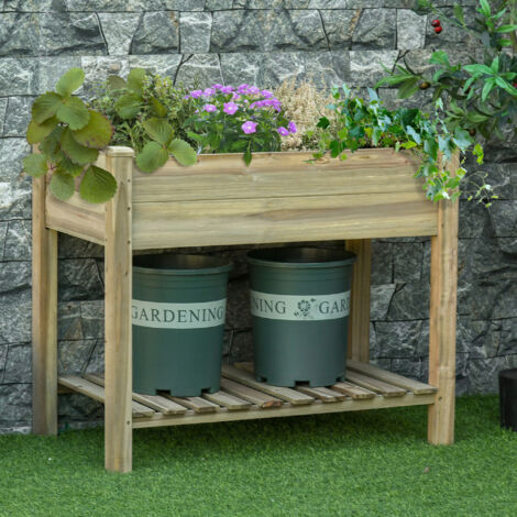 Letto per Orto Rialzato in Legno con Ripiano Inferiore, Fioriera da Esterno Portapiante per Giardino e Balcone, 91x51x76cm