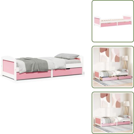Letto per ospiti - vidaXL Dormeuse 2 Cassetti senza Materasso Bianco&Rosa 90x200 cm IRUN - Letto con design a doghe