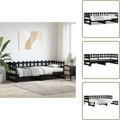 Letto per ospiti - vidaXL Dormeuse Estraibile Nera 2x(80x200) cm Legno Massello di Pino - Materasso per letto