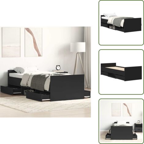 Letto per ospiti - vidaXL Giroletto con Testiera e Pediera Nero 90x190 cm - Letto con doghe