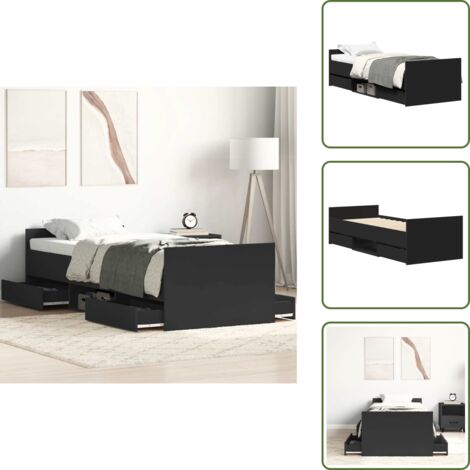 Letto per ospiti - vidaXL Giroletto con Testiera e Pediera Nero 90x200 cm - Letto con doghe