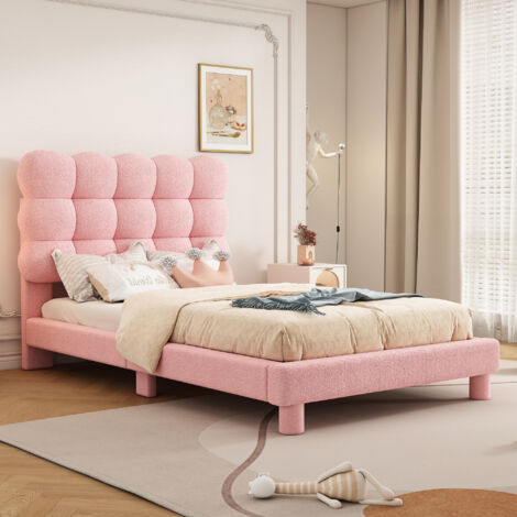 REDOM Letto piano 90200 cm, letto imbottito, comoda imbottitura della testiera, testiera regolabile in tre direzioni, look rosa, alla moda e semplice, rosa