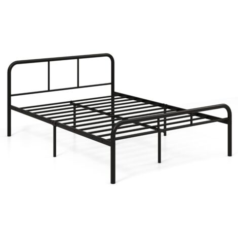 Letto piattaforma in metallo moderno con testiera e pedier facile da montare, Struttura per letto matrimoniale Nero
