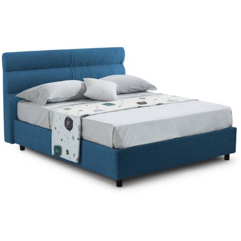 Letto Piazza e Mezza Brivio, Sfoderabile, Contenitore Made in Italy, blu