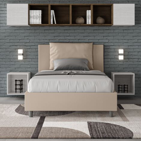 Letto piazza e mezza contenitore 120x200 francese imbottito Antea P1 - Beige
