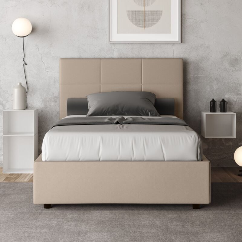 Letto una piazza e mezza con rete imbottito 120x200 similpelle tortora Mika