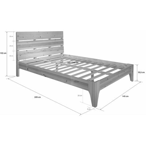 Letto piazza e mezzo in legno massiccio Natur con rete a doghe