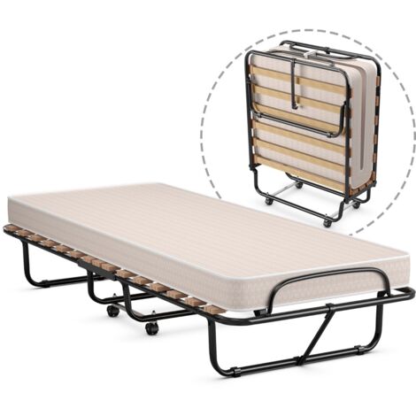 Letto pieghevole con materasso in memory foam struttura resistente e 4 ruote girevoli, Lettino per casa ufficio
