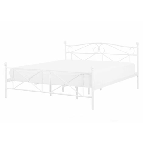 Letto Retró in Metallo Bianco con Rete a Doghe 140 x 200 cm Rodez