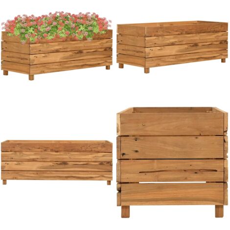 Letto Rialzato 100x40x38 cm Legno di Teak di Recupero e Acciaio - Fioriera rialzata - Fioriera in acciaio