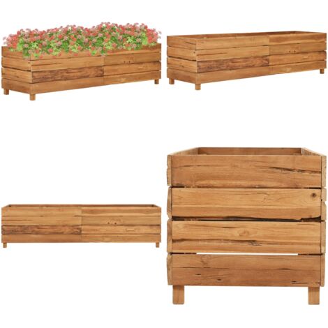 Letto Rialzato 150x40x38 cm Legno di Teak di Recupero e Acciaio - Fioriera rialzata - Fioriera in acciaio