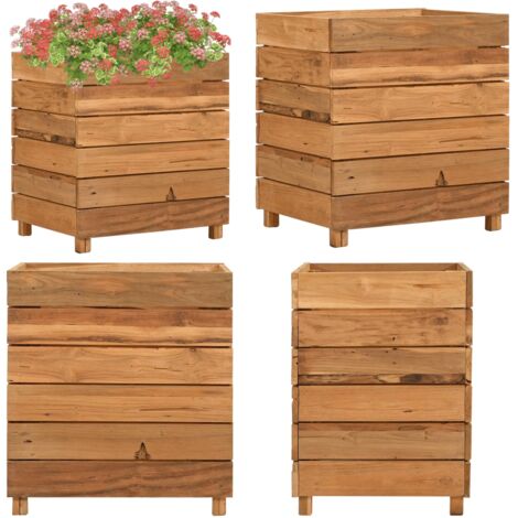 Letto Rialzato 50x40x55 cm Legno di Teak di Recupero e Acciaio - Fioriera in teak riciclato - Fioriera in acciaio