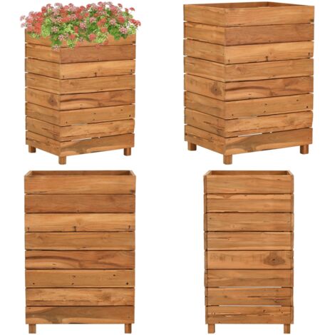 Letto Rialzato 50x40x72 cm Legno di Teak di Recupero e Acciaio - Fioriera rialzata - Fioriera in acciaio