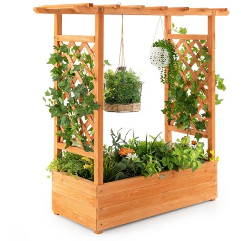Letto rialzato da giardino con grigliato ad arco, Fioriera in legno da interno esterno Arancione