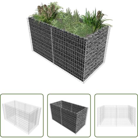 Letto rialzato -  Gabbione Letto Rialzato Giardino Acciaio 180x90x100 cm Argento