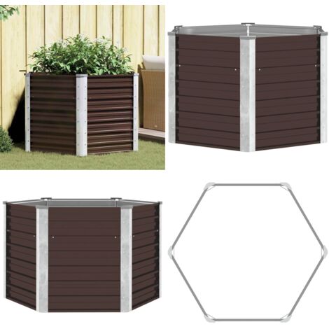 Letto Rialzato Giardino Marrone 129x129x77cm in Acciaio Zincato - Letto in acciaio zincato - Fioriera per giardino