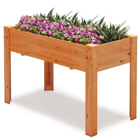 Letto rialzato in legno con foro di drenaggio, letto da giardino con gambe, contenitore per piante, fiori e ortaggi (marrone)