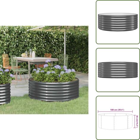 Letto rialzato - vidaXL Letto da Giardino in Acciaio Zincato 100x100x36 cm Antracite - Fioriera rotonda