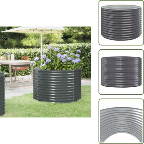 Letto rialzato - vidaXL Letto da Giardino in Acciaio Zincato 100x100x68 cm Antracite - Fioriera rotonda