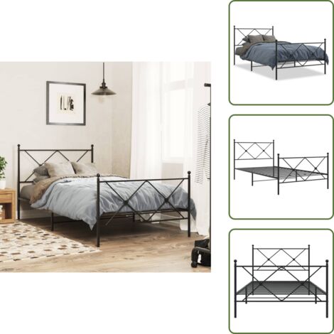 Letto robusto - vidaXL Giroletto con Testiera e Pediera Metallo Nero 100x190 cm - Letto con doghe in metallo