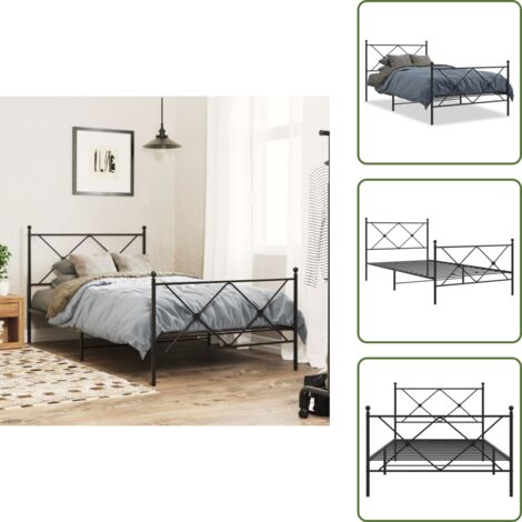 Letto robusto - vidaXL Giroletto con Testiera e Pediera Metallo Nero 107x203 cm - Letto con doghe in metallo