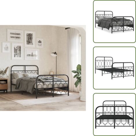 Letto robusto - vidaXL Giroletto con Testiera e Pediera Metallo Nero 120x190 cm - Letto con doghe in metallo