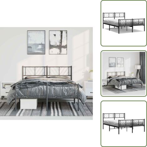 Letto robusto - vidaXL Giroletto con Testiera e Pediera Metallo Nero 135x190 cm - Letto con doghe in metallo
