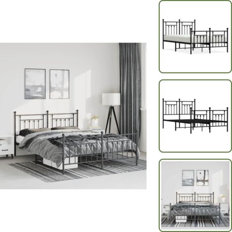 Letto robusto - vidaXL Giroletto con Testiera e Pediera Metallo Nero 135x190 cm - Letto con doghe in metallo