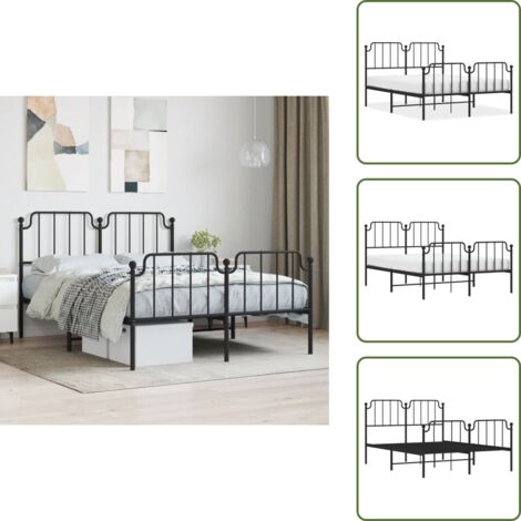Letto robusto - vidaXL Giroletto con Testiera e Pediera Metallo Nero 140x200 cm - Letto con doghe in metallo