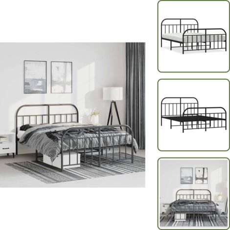Letto robusto - vidaXL Giroletto con Testiera e Pediera Metallo Nero 150x200 cm - Letto con doghe in metallo