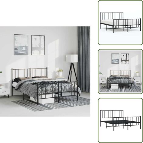Letto robusto - vidaXL Giroletto con Testiera e Pediera Metallo Nero 150x200 cm - Letto con supporto schiena