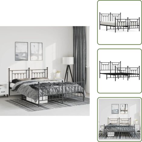 Letto robusto - vidaXL Giroletto con Testiera e Pediera Metallo Nero 150x200 cm - Letto in acciaio