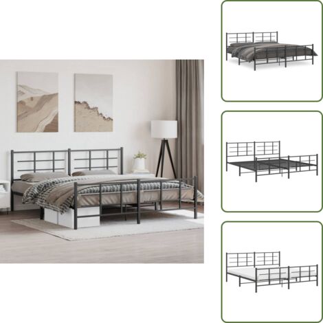 Letto robusto - vidaXL Giroletto con Testiera e Pediera Metallo Nero 193x203 cm - Letto con doghe in metallo