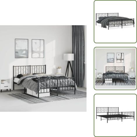 Letto robusto - vidaXL Giroletto con Testiera e Pediera Metallo Nero 193x203 cm - Letto con doghe in metallo