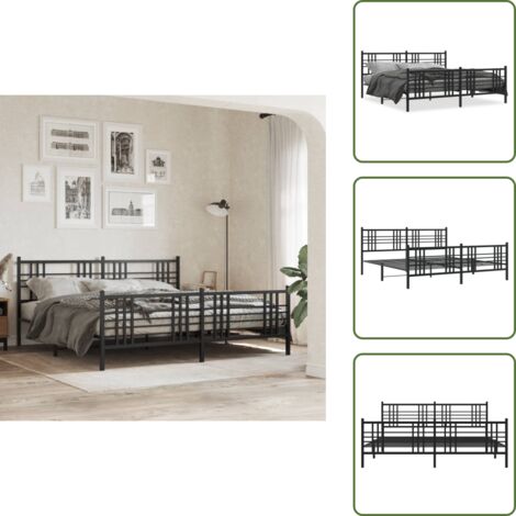 Letto robusto - vidaXL Giroletto con Testiera e Pediera Metallo Nero 193x203 cm - Letto con doghe in metallo
