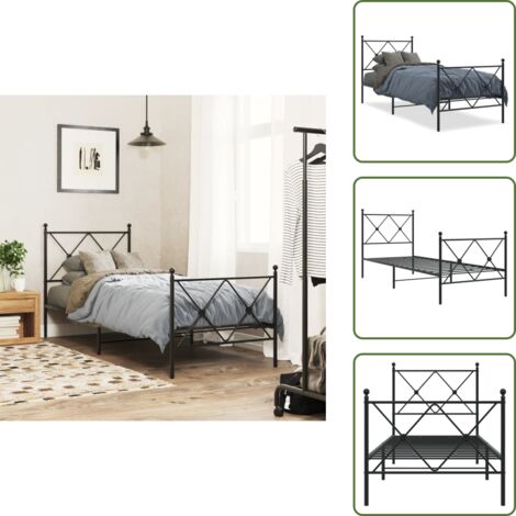 Letto robusto - vidaXL Giroletto con Testiera e Pediera Metallo Nero 80x200 cm - Letto con doghe in metallo