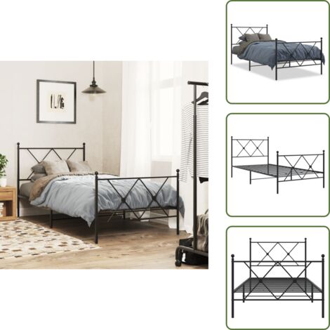 Letto robusto - vidaXL Giroletto con Testiera e Pediera Metallo Nero 90x190 cm - Letto con doghe in metallo