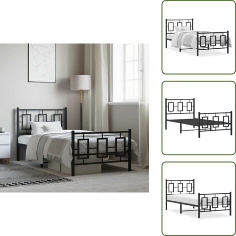 Letto robusto - vidaXL Giroletto con Testiera e Pediera Metallo Nero 90x200 cm - Letto con doghe in metallo